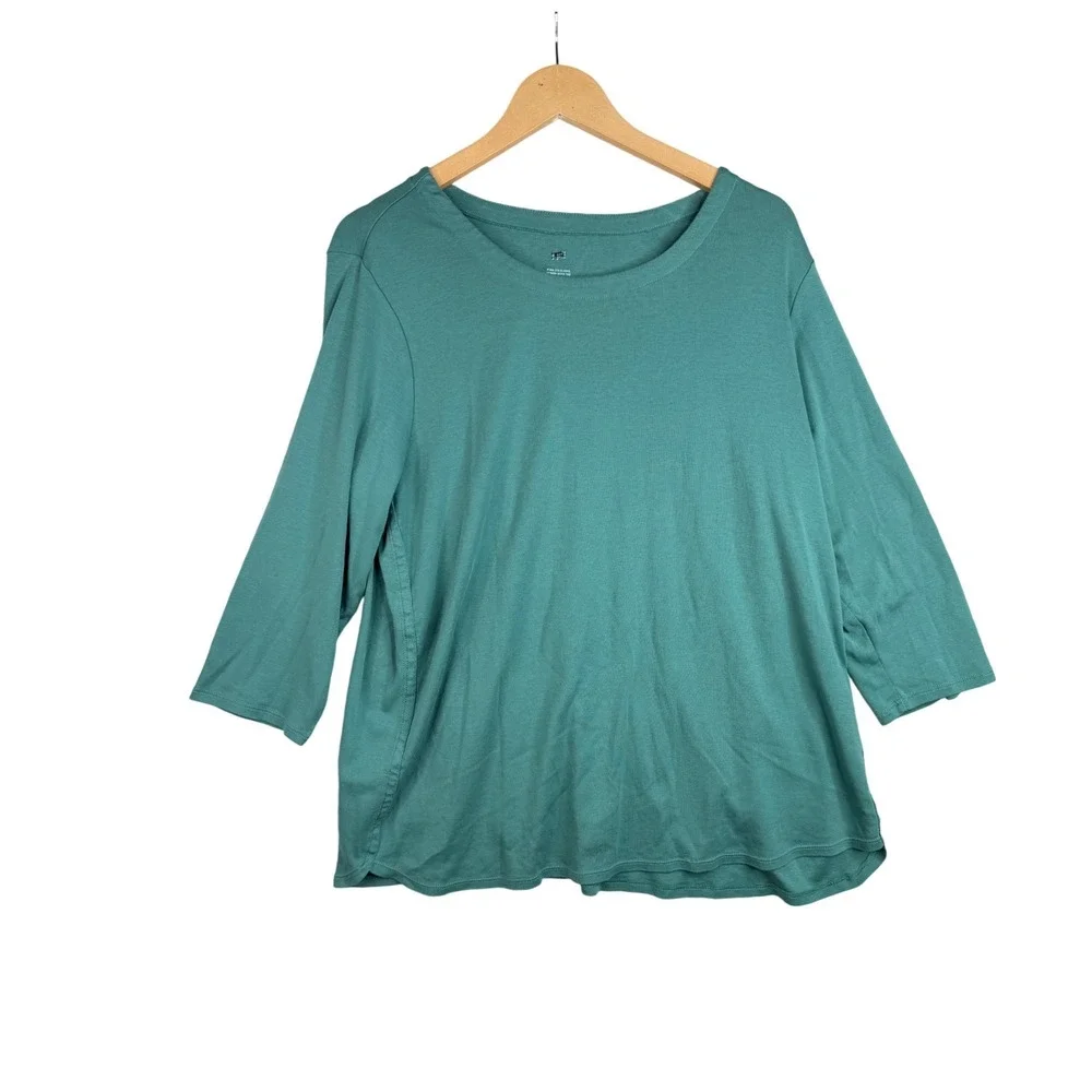 J. Jill Pima 3/4 Sleeve Scoop Neck Tee size 2X Green